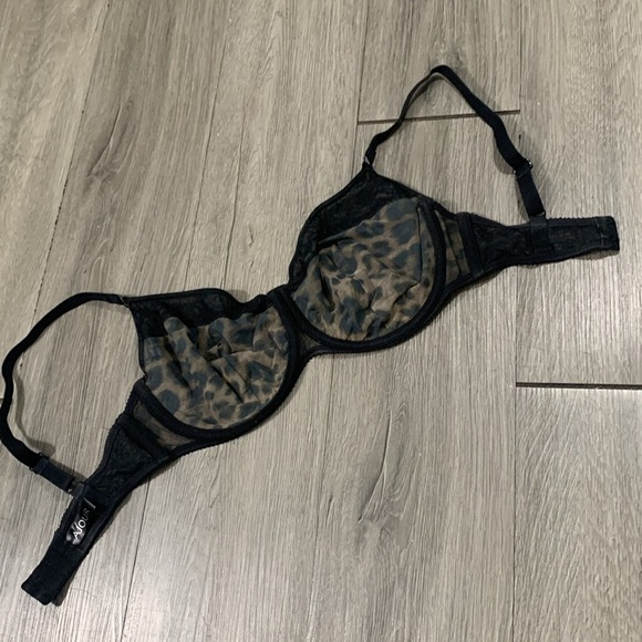 AJOUR Black Lace & Sheer Animal Print Underwire Bra size 32F - Picture 6 of 10